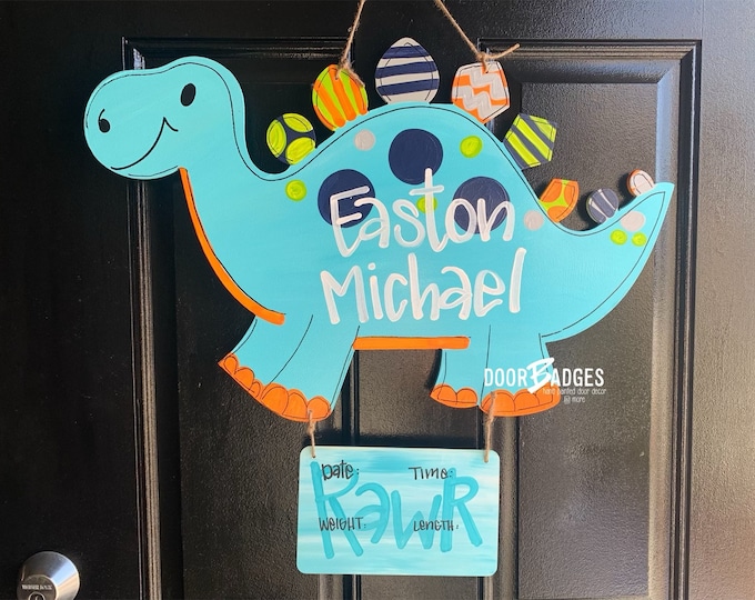 Baby Announcement Door Hanger Baby Boy Dinosaur Hospital Door Hanger