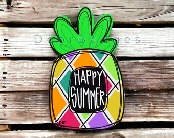 Pineapple Summer Door Hanger - Colorful Pineapple door Decor - welcome wreath - spring summer hand painted personalized door hanger