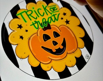 Pumpkin Round Door Hanger-  Halloween Door Decor-Spooky-Fall-Wreath-door decor-hand painted door hanger