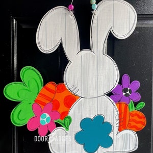 Easter Bunny Butt and Carrot Door Hanger,  Happy Easter, Spring Bunny Door Decor, hand painted wooden door hanger