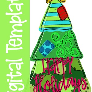 PLANTILLA: Plantilla para colgar en la puerta con forma de árbol de Navidad, descarga digital, plantilla imprimible