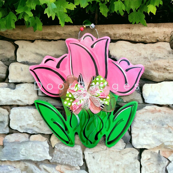 Flower Door Hanger, Spring Tulip Flower, Summer Flower Wood Cut