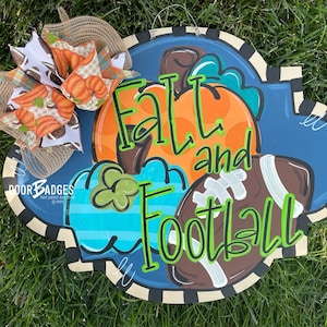 Fall and Football Door Hanger- Football - Thanksgiving Fall Door Decor-Fall-Wreath-hand painted door hanger