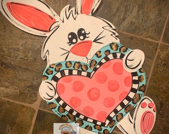 Easter Bunny Door Hanger - Happy Easter door Decor - Bunny wreath - hand painted personalized door hanger