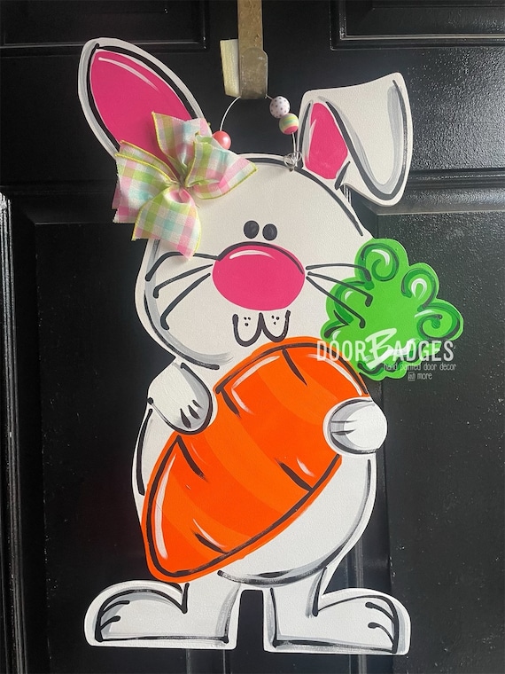 Easter Door Hanger - easter carrot Bunny door Decor - bunny wreath - spring Easter egg hand painted personalized door hanger