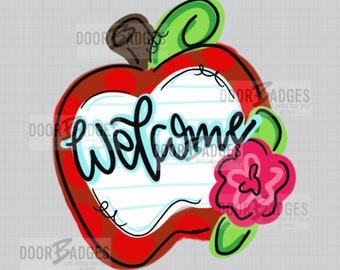 School Apple Door Hanger - Elementary school - teacher gift wood cut out hand painted personalized door hanger