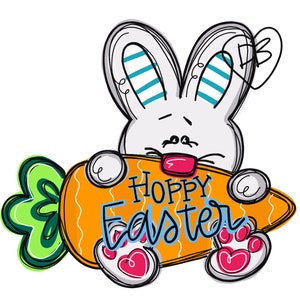 Easter Bunny and Carrot Door Hanger- Bunny door Decor - Easter Egg - spring Easter hand painted personalized door hanger