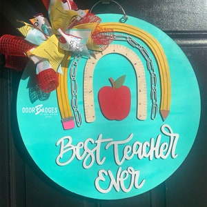 Teacher - School Door Hanger - Teacher - teacher gift wood cut out hand painted personalized door hanger