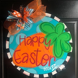 Easter carrot Door Hanger - Happy Easter door Decor - carrot wreath - hand painted personalized door hanger