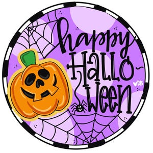 Happy Halloween Pumpkin Round Door Hanger-  Pumpkin Door Decor- Halloween Door Hanger -hand painted door hanger
