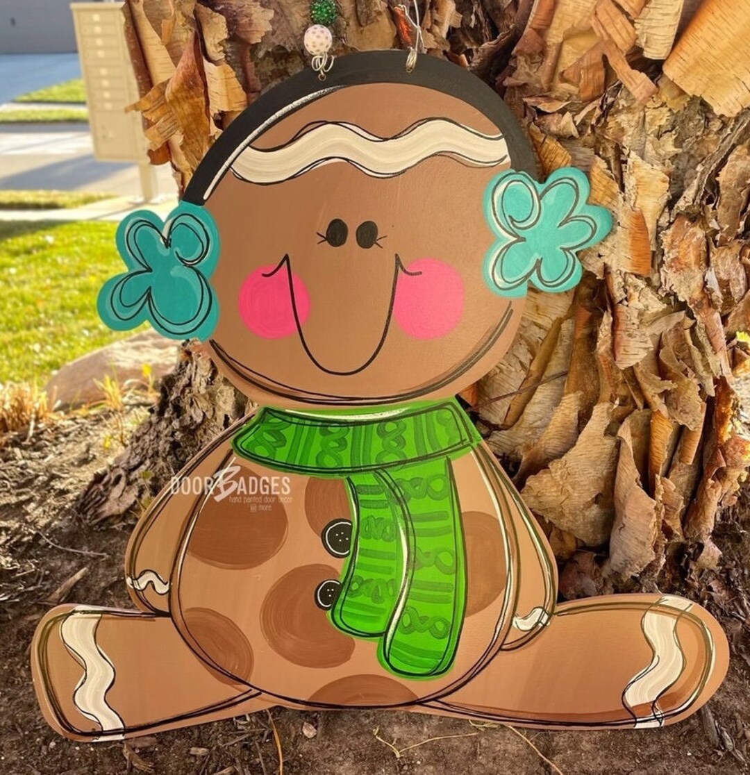 Gingerbread With Ear Muffs Door Hanger - Merry Christmas Door Decor ...