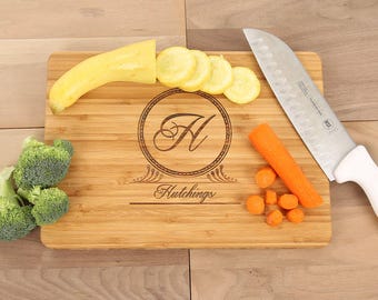 Laser Engraved Bamboo Cutting Board - Art Deco Last Name