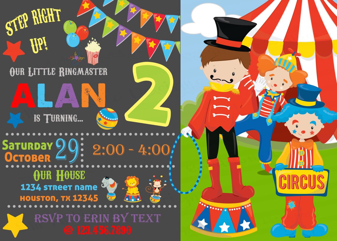 DIGITAL DOWNLOAD Circus Birthday Party Invitations A7 Etsy