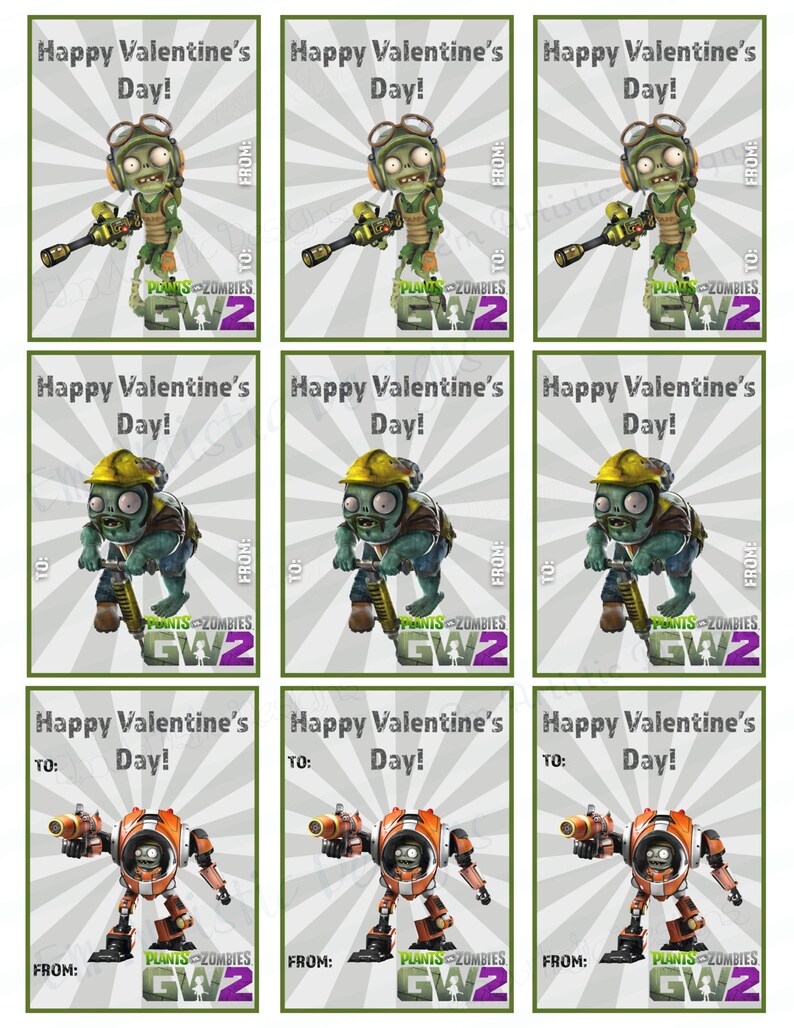 INSTANT DOWNLOAD Plants Vs. Zombies Valentines} Download and Print at ...