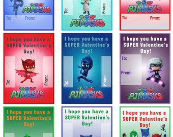 INSTANT DOWNLOAD PJ Masks} Super Hero Valentines} Download and print at home} Class} School party