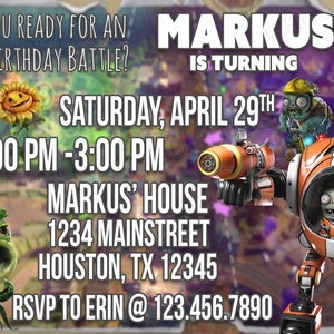 INDIVIDUAL plants vs. zombies garden warfare 2 birthday party invitations} A2 size}Video game birthday theme}Gamer party}envelopes included
