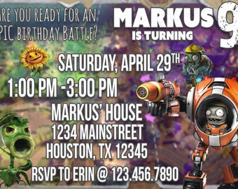 INDIVIDUAL plants vs. zombies garden warfare 2 birthday party invitations} A2 size}Video game birthday theme}Gamer party}envelopes included