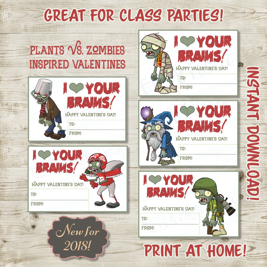 INSTANT DOWNLOAD Plants Vs Zombies Inspired Valentines} Download and ...