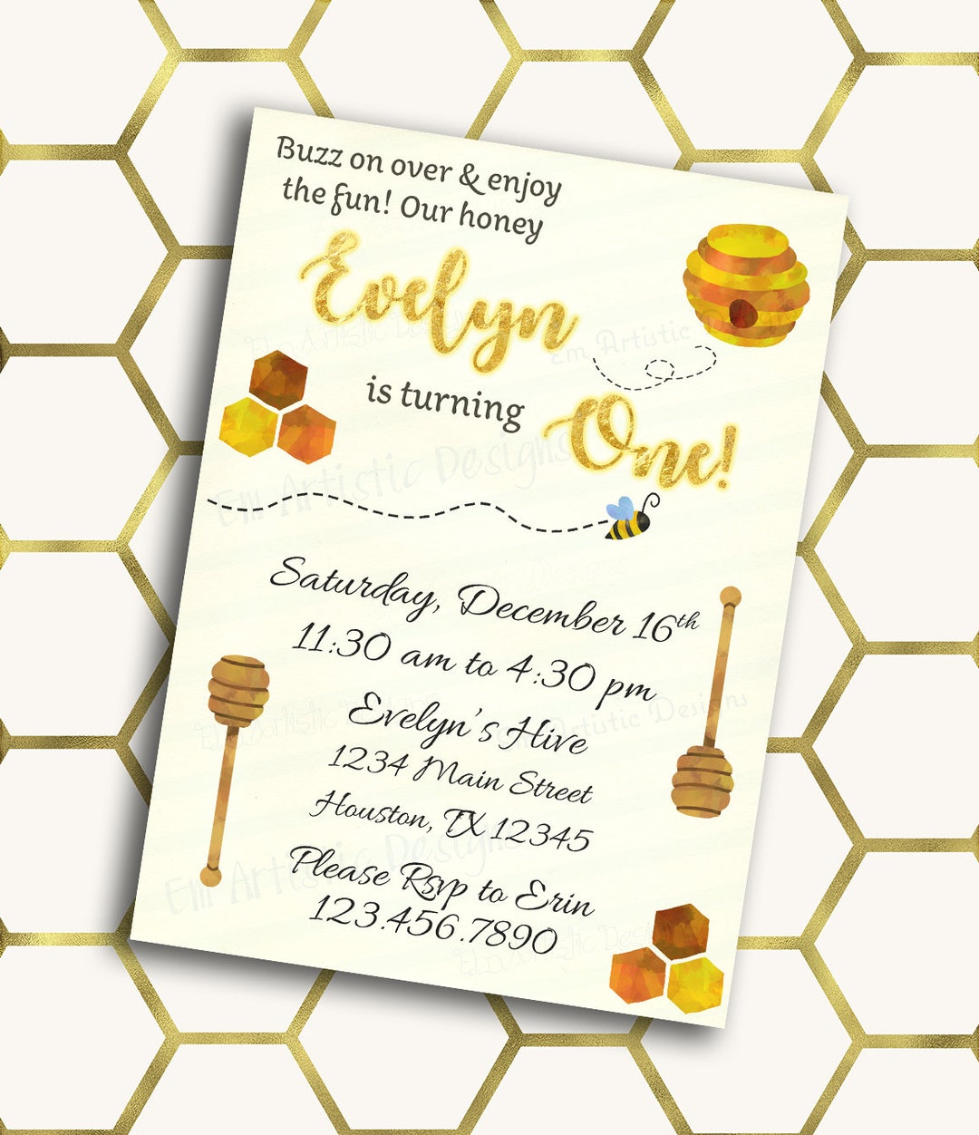 PRINT AT HOME Birthday Party Invitations, A7,customized, Bumble Bee ...