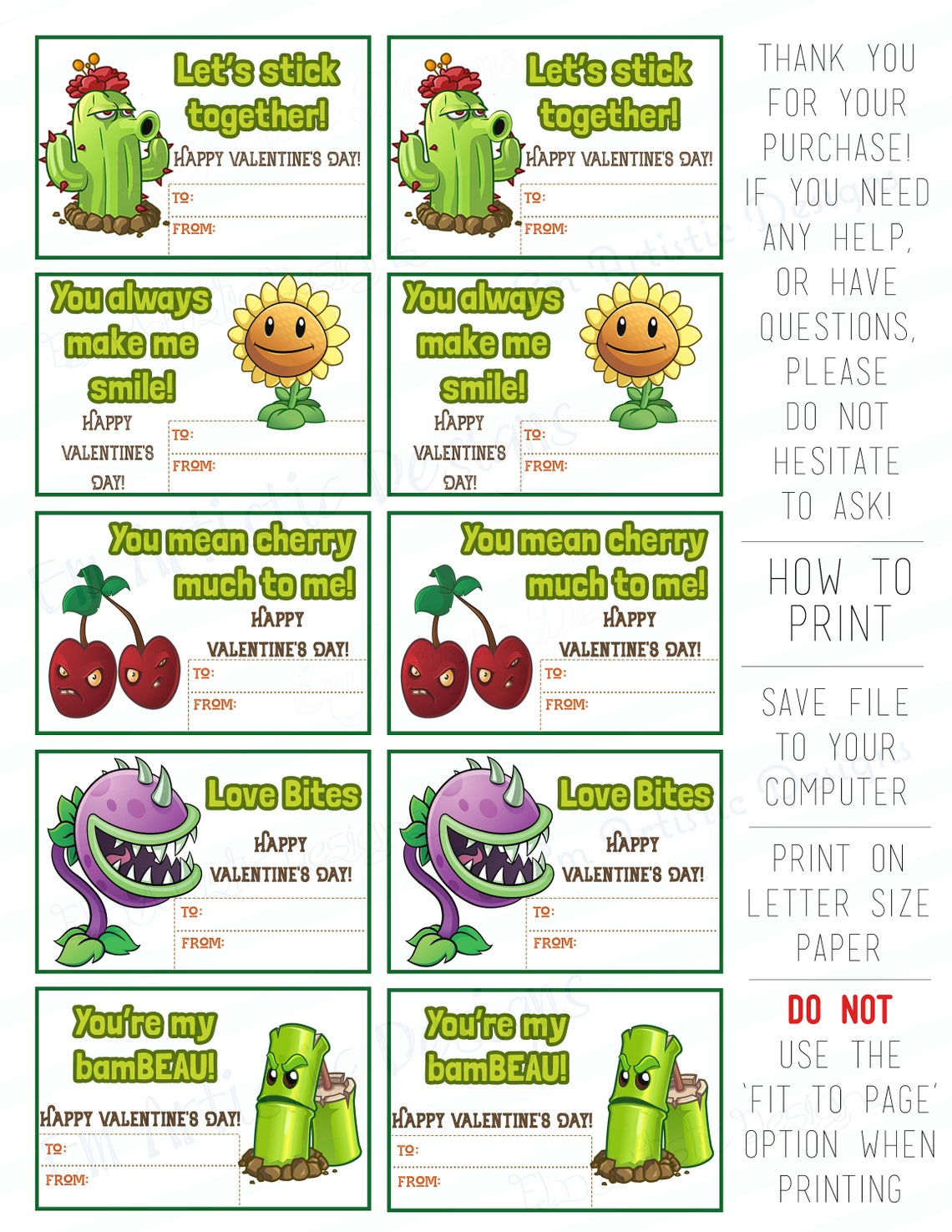 INSTANT DOWNLOAD Plants Vs Zombies Inspired Valentines - Etsy