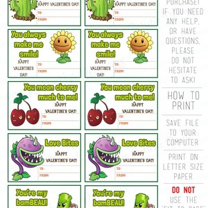 INSTANT DOWNLOAD Plants Vs Zombies Inspired Valentines} Download and ...