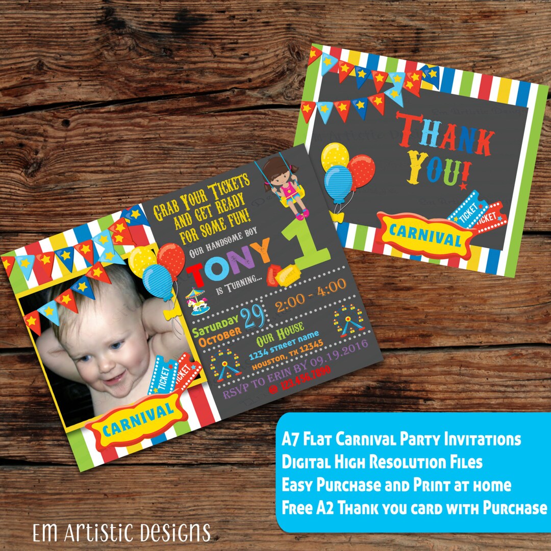 DIGITAL DOWNLOAD Carnival Birthday Party Invitations A7 - Etsy