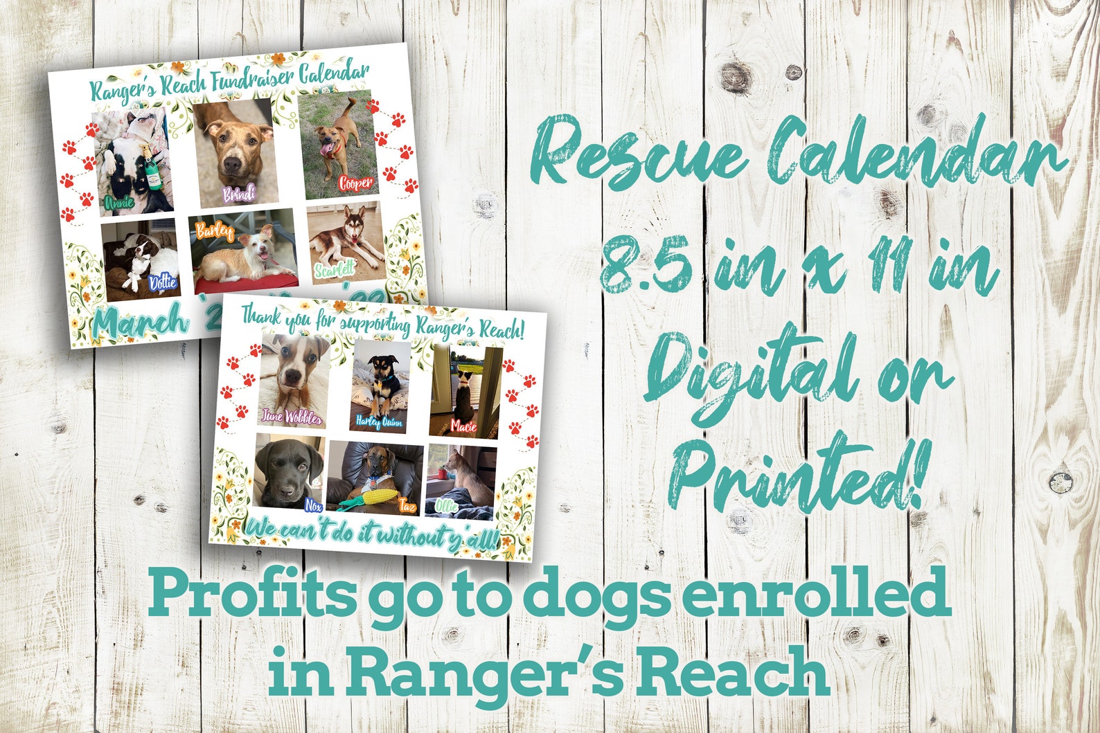 Rescue Calendar Fundraiser for Ranger's ReachShipping Etsy