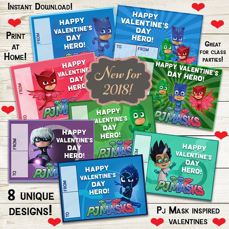 INSTANT DOWNLOAD PJ Masks Super Hero Valentines Download and | Etsy