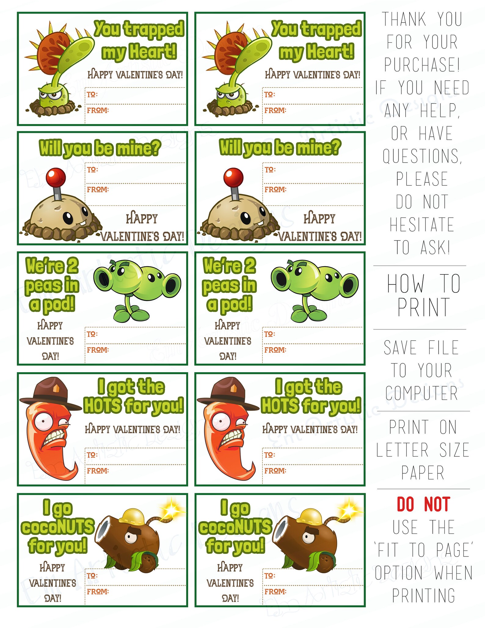 INSTANT DOWNLOAD Plants Vs Zombies Inspired Valentines - Etsy