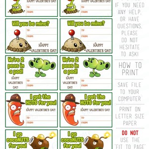 INSTANT DOWNLOAD Plants Vs Zombies Inspired Valentines} Download and ...