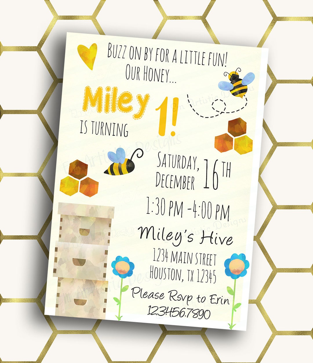 PRINT AT HOME Birthday Party Invitations, A7,customized, Bumble Bee ...