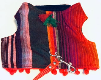 Mexican Dog Harness/ Striped dog harness / Harness Serape style COLOR RED