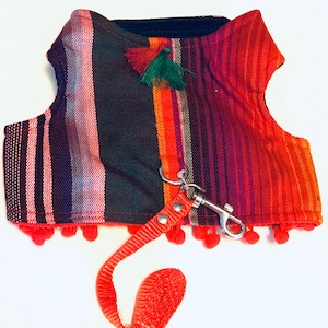 Mexican Dog Harness/ Striped dog harness / Harness Serape style COLOR RED