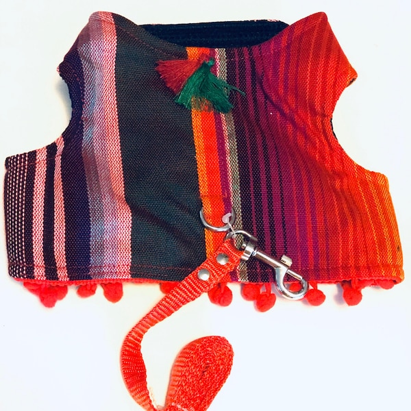 Mexican Dog Harness/ Striped dog harness / Harness Serape style COLOR RED