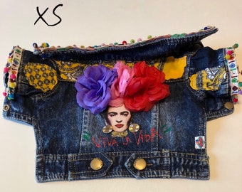 Mexican denim Frida dog jacket/ Mexican Designer denim dog jacket/ Designer Dog Jacket/Mexican dog jacket