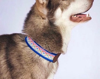 Collares para perro estilo Mexicano/ Collares de piel para perro/ Collares con arte Ticul bordado de Yucatán,Mexico XL