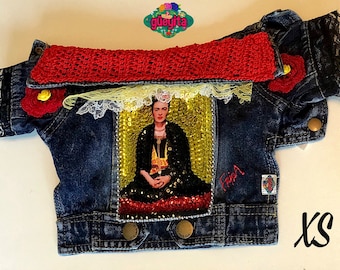 Mexican denim Frida dog jacket/ Mexican Designer denim dog jacket/ Designer Dog Jacket/Mexican dog jacket