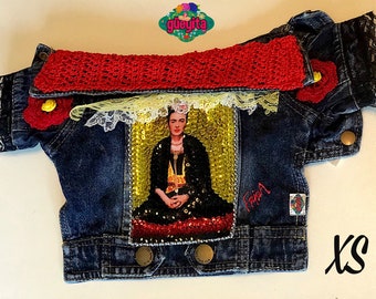 Mexican denim Frida dog jacket/ Mexican Designer denim dog jacket/ Designer Dog Jacket/Mexican dog jacket