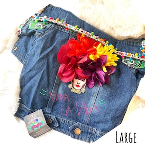 Mexican denim Frida dog jacket/ Mexican Designer denim dog jacket/ Designer Dog Jacket/Mexican dog jacket