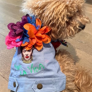 Mexican denim Frida dog jacket/ Mexican Designer denim dog jacket/ Designer Dog Jacket/Mexican dog jacket