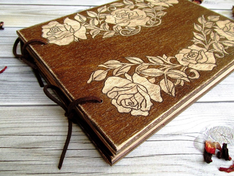 Wedding Guest Book, Wooden book with an engraving handmade, Rustic Wedding, Notebook in a wooden cover Rustic, Unusual gift from wood image 3