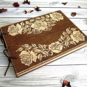 Wedding Guest Book, Wooden book with an engraving handmade, Rustic Wedding, Notebook in a wooden cover Rustic, Unusual gift from wood image 2