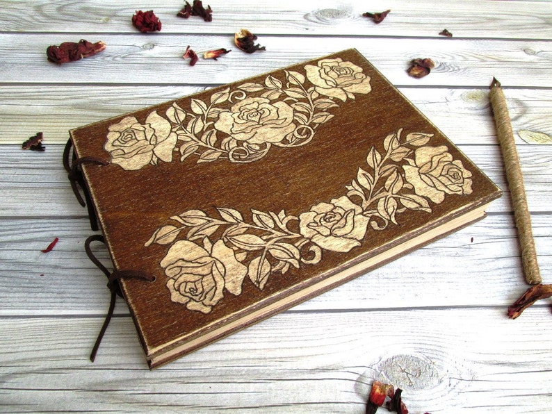 Wedding Guest Book, Wooden book with an engraving handmade, Rustic Wedding, Notebook in a wooden cover Rustic, Unusual gift from wood image 2