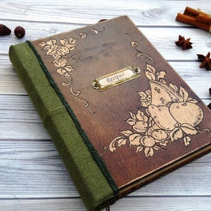 Cookbook, recipe book, wooden book for writing prescriptions, wooden book for records with an engraving handmade. image 2