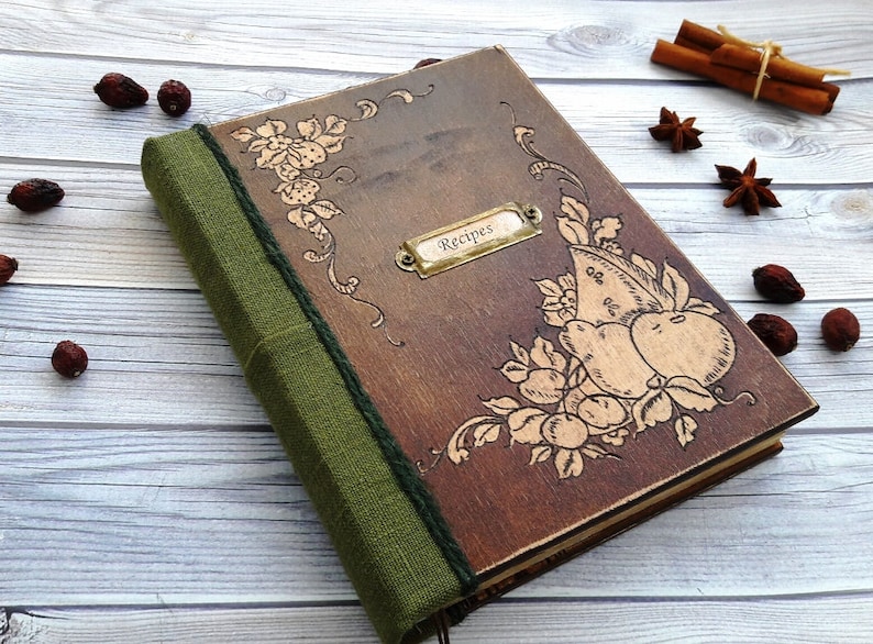 Cookbook, recipe book, wooden book for writing prescriptions, wooden book for records with an engraving handmade. image 2