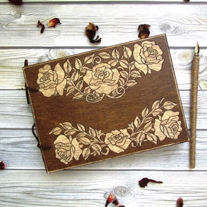 Wedding Guest Book, Wooden book with an engraving handmade, Rustic Wedding, Notebook in a wooden cover Rustic, Unusual gift from wood image 1