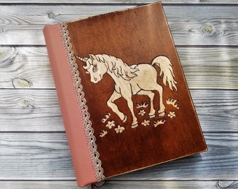 Baby guest book in wooden cover, Unicorn, Baby Shower Guest Book, Wooden notebook, Baby Memory Book