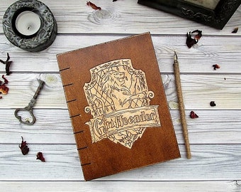 Wooden book for records with an engraving handmade, Wooden notebook with aged paper
