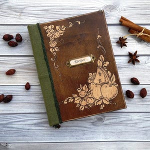 Cookbook, recipe book, wooden book for writing prescriptions, wooden book for records with an engraving handmade. image 1