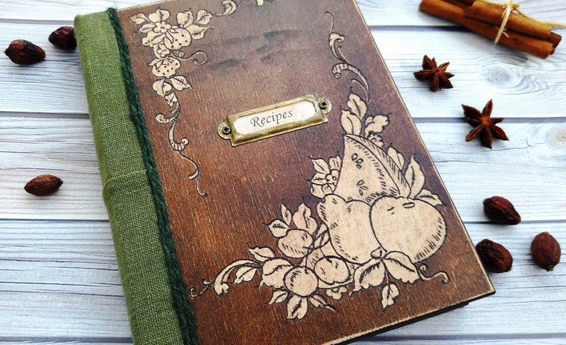 Cookbook, recipe book, wooden book for writing prescriptions, wooden book for records with an engraving handmade. image 3